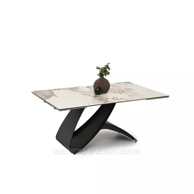 Rozkládací jídelní stůl 180(260)x95 AGASI - bílý mramor / černý