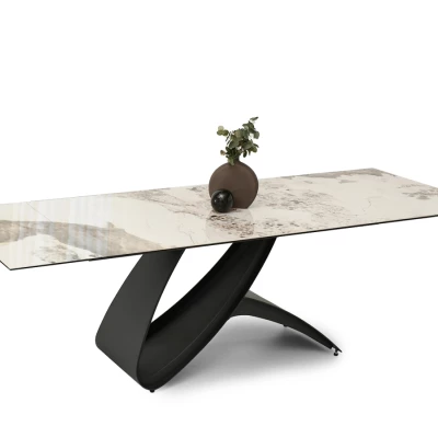 Rozkládací jídelní stůl 180(260)x95 AGASI - bílý mramor / černý
