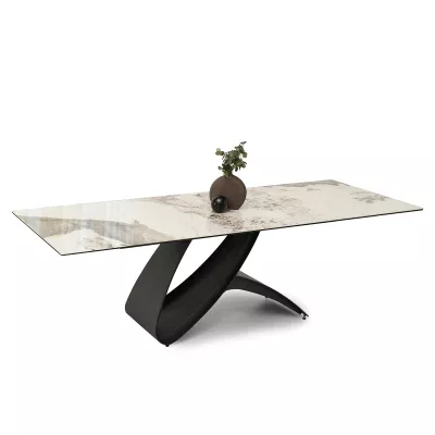 Rozkládací jídelní stůl 180(260)x95 AGASI - bílý mramor / černý