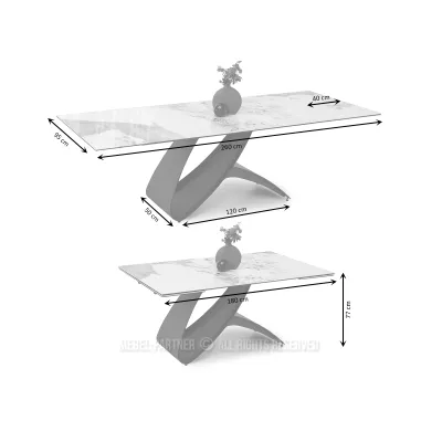 Rozkládací jídelní stůl 180(260)x95 AGASI - černobílý mramor / černý