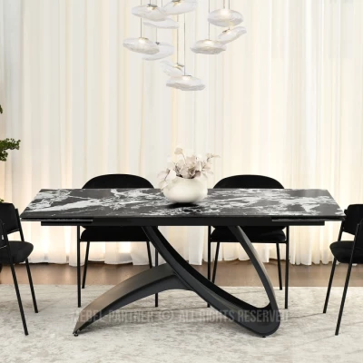 Rozkládací jídelní stůl 180(260)x95 AGASI - černobílý mramor / černý