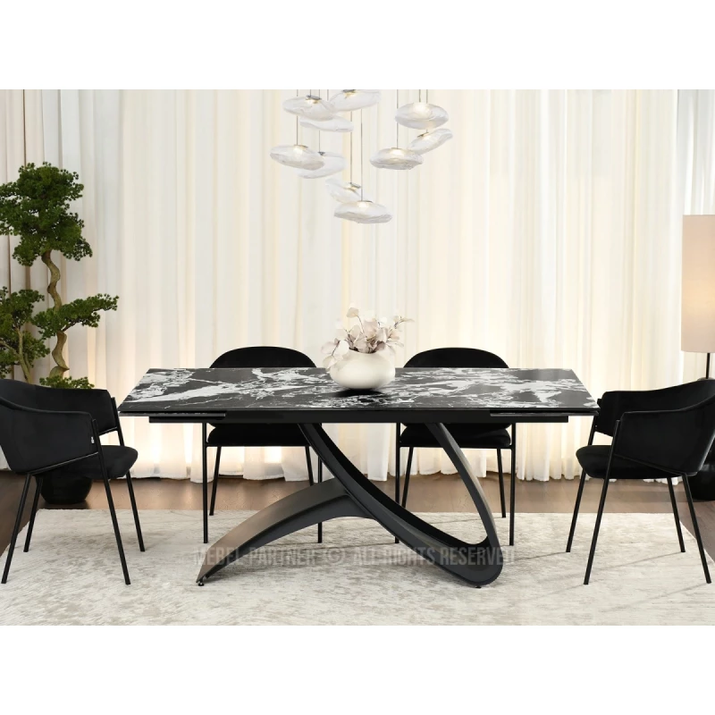 Rozkládací jídelní stůl 180(260)x95 AGASI - černobílý mramor / černý