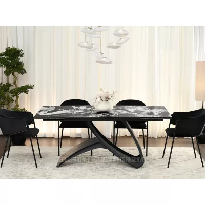 Rozkládací jídelní stůl 180(260)x95 AGASI - černobílý mramor / černý