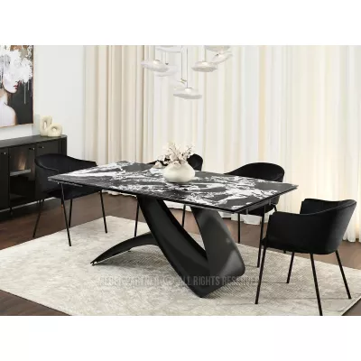 Rozkládací jídelní stůl 180(260)x95 AGASI - černobílý mramor / černý
