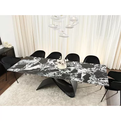 Rozkládací jídelní stůl 180(260)x95 AGASI - černobílý mramor / černý