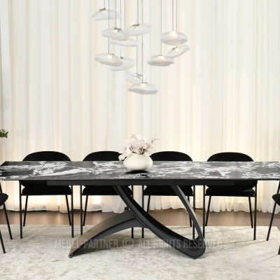 Rozkládací jídelní stůl 180(260)x95 AGASI - černobílý mramor / černý