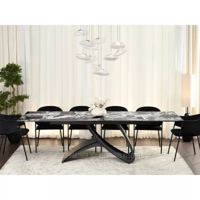 Rozkládací jídelní stůl 180(260)x95 AGASI - černobílý mramor / černý