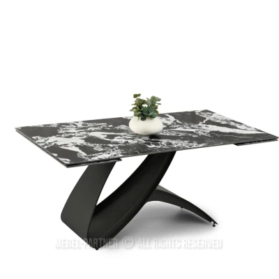 Rozkládací jídelní stůl 180(260)x95 AGASI - černobílý mramor / černý