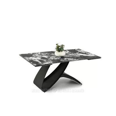 Rozkládací jídelní stůl 180(260)x95 AGASI - černobílý mramor / černý