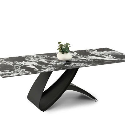Rozkládací jídelní stůl 180(260)x95 AGASI - černobílý mramor / černý