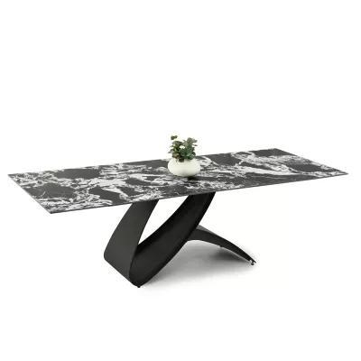 Rozkládací jídelní stůl 180(260)x95 AGASI - černobílý mramor / černý
