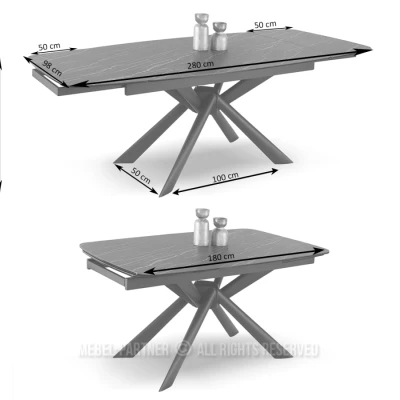 Rozkládací jídelní stůl 180(280)x98 NODIN - zelený mramor / černý