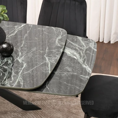 Rozkládací jídelní stůl 180(280)x98 NODIN - zelený mramor / černý