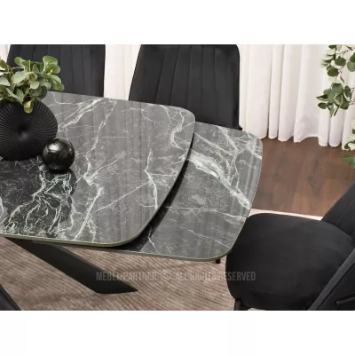 Rozkládací jídelní stůl 180(280)x98 NODIN - zelený mramor / černý