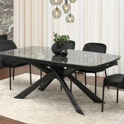 Rozkládací jídelní stůl 180(280)x98 NODIN - zelený mramor / černý