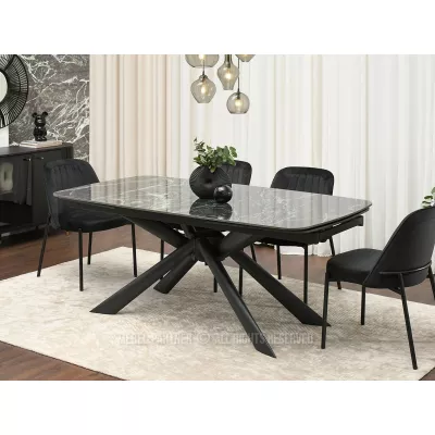 Rozkládací jídelní stůl 180(280)x98 NODIN - zelený mramor / černý