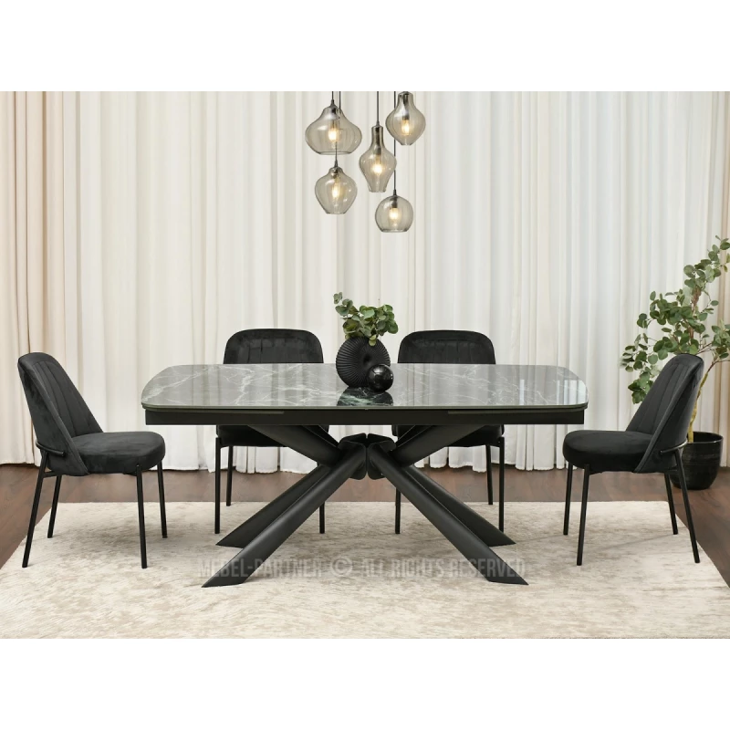 Rozkládací jídelní stůl 180(280)x98 NODIN - zelený mramor / černý