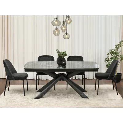 Rozkládací jídelní stůl 180(280)x98 NODIN - zelený mramor / černý