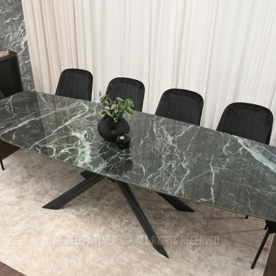 Rozkládací jídelní stůl 180(280)x98 NODIN - zelený mramor / černý