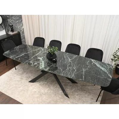Rozkládací jídelní stůl 180(280)x98 NODIN - zelený mramor / černý
