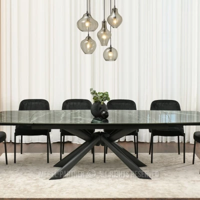 Rozkládací jídelní stůl 180(280)x98 NODIN - zelený mramor / černý