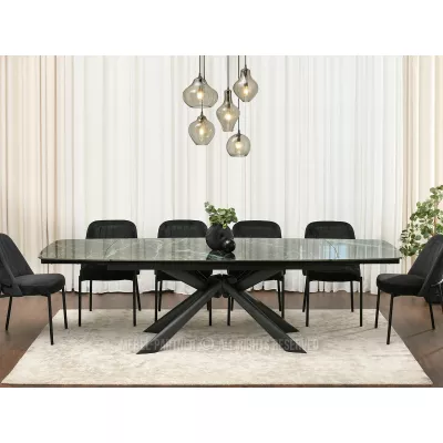 Rozkládací jídelní stůl 180(280)x98 NODIN - zelený mramor / černý