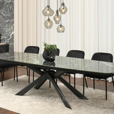 Rozkládací jídelní stůl 180(280)x98 NODIN - zelený mramor / černý