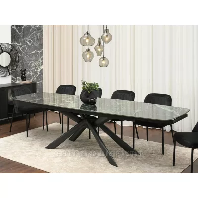 Rozkládací jídelní stůl 180(280)x98 NODIN - zelený mramor / černý