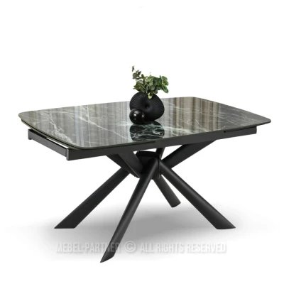 Rozkládací jídelní stůl 180(280)x98 NODIN - zelený mramor / černý