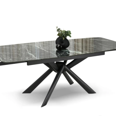 Rozkládací jídelní stůl 180(280)x98 NODIN - zelený mramor / černý