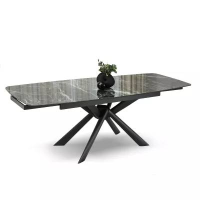 Rozkládací jídelní stůl 180(280)x98 NODIN - zelený mramor / černý