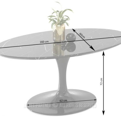 Oválný jídelní stůl ADRIK - černý mramor / černý