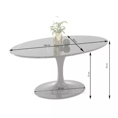 Oválný jídelní stůl ADRIK - černý mramor / černý