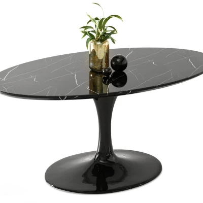 Oválný jídelní stůl ADRIK - černý mramor / černý