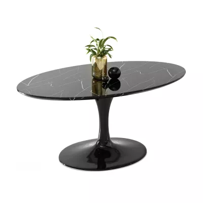 Oválný jídelní stůl ADRIK - černý mramor / černý
