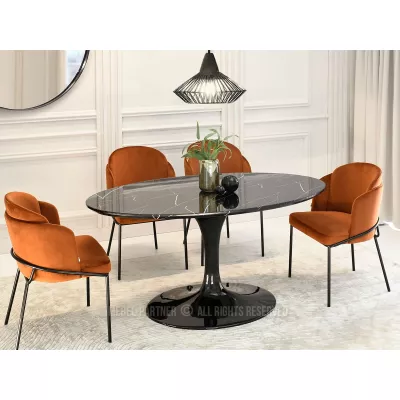 Oválný jídelní stůl ADRIK - černý mramor / černý