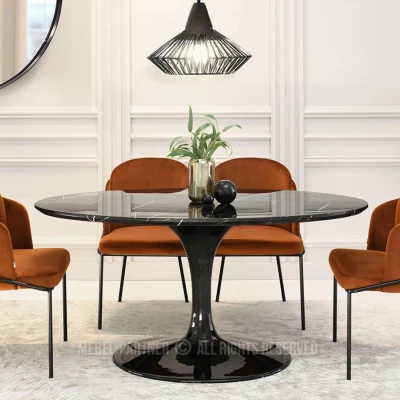 Oválný jídelní stůl ADRIK - černý mramor / černý