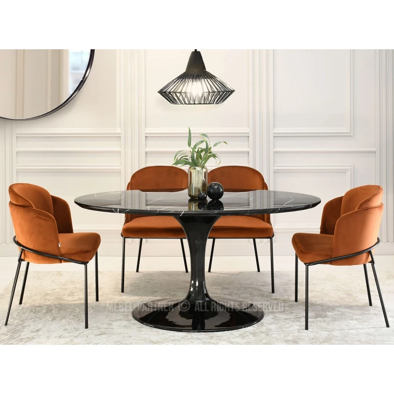 Oválný jídelní stůl ADRIK - černý mramor / černý