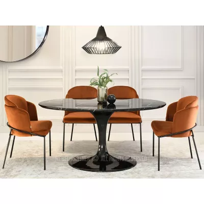 Oválný jídelní stůl ADRIK - černý mramor / černý