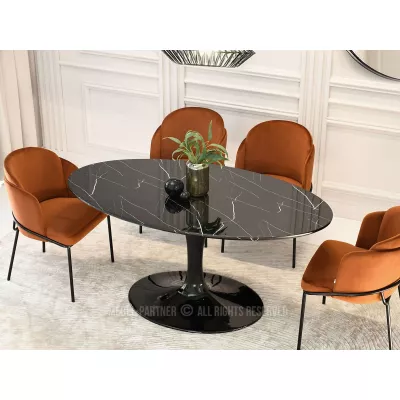 Oválný jídelní stůl ADRIK - černý mramor / černý