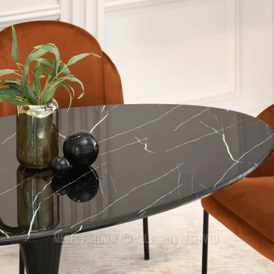 Oválný jídelní stůl ADRIK - černý mramor / černý