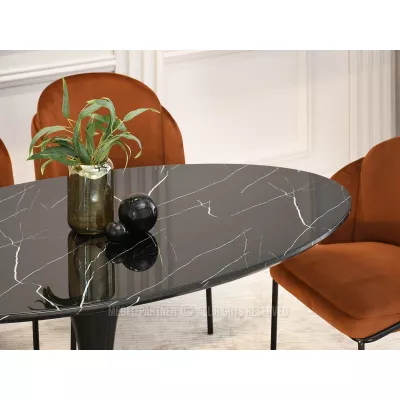 Oválný jídelní stůl ADRIK - černý mramor / černý