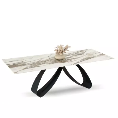 Rozkládací jídelní stůl 180(260)x95 EVONY - béžový mramor / černý