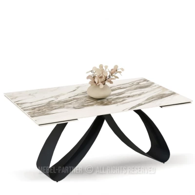 Rozkládací jídelní stůl 180(260)x95 EVONY - béžový mramor / černý