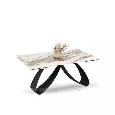 Rozkládací jídelní stůl 180(260)x95 EVONY - béžový mramor / černý