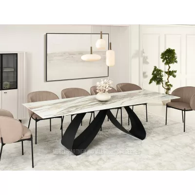 Rozkládací jídelní stůl 180(260)x95 EVONY - béžový mramor / černý