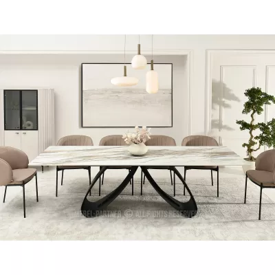 Rozkládací jídelní stůl 180(260)x95 EVONY - béžový mramor / černý