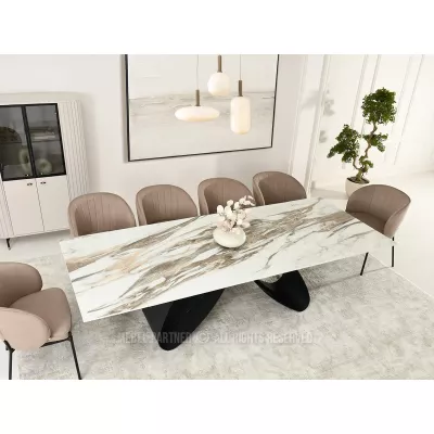 Rozkládací jídelní stůl 180(260)x95 EVONY - béžový mramor / černý