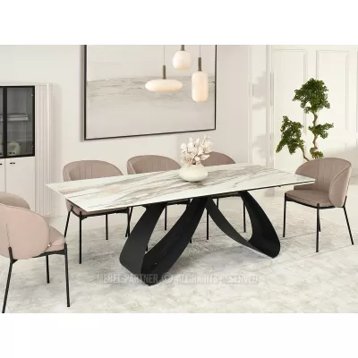 Rozkládací jídelní stůl 180(260)x95 EVONY - béžový mramor / černý