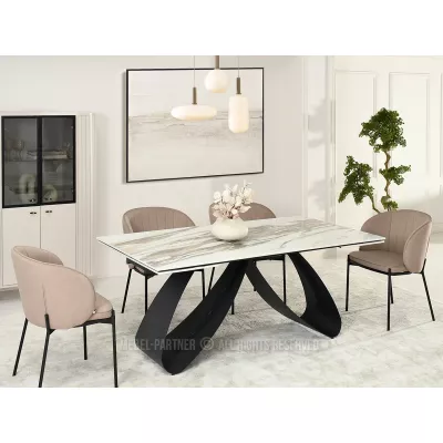Rozkládací jídelní stůl 180(260)x95 EVONY - béžový mramor / černý